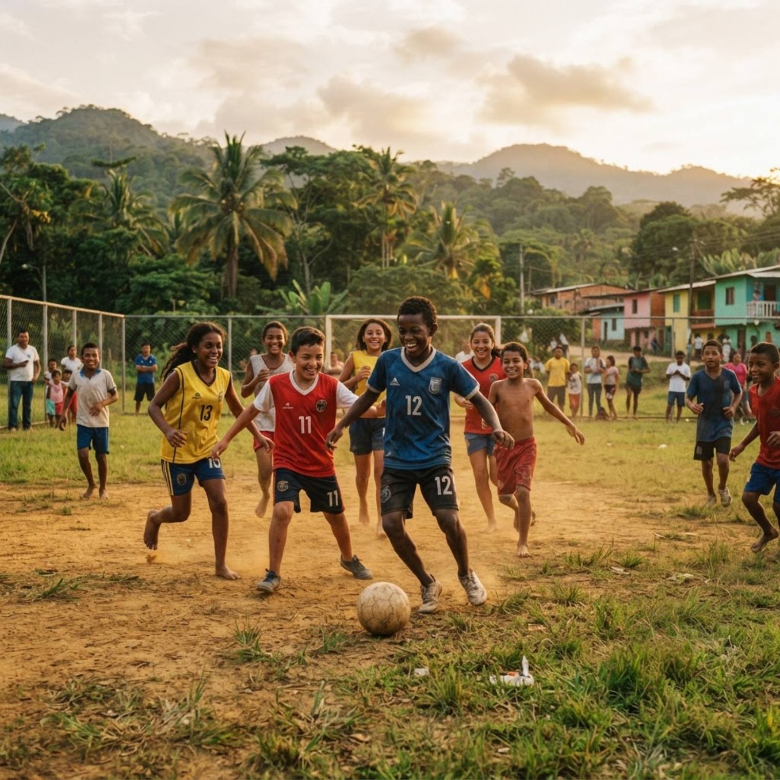 Niñas y niños del Urabá antioqueño practicando deporte al aire libre